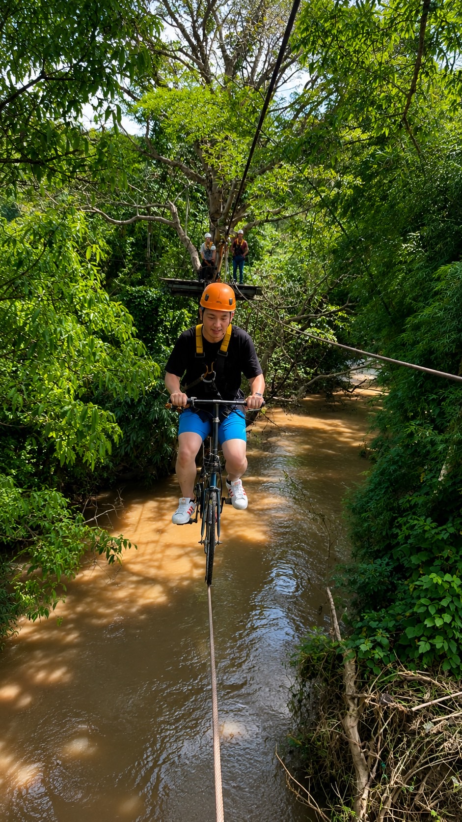 Sky bike adventure above a river